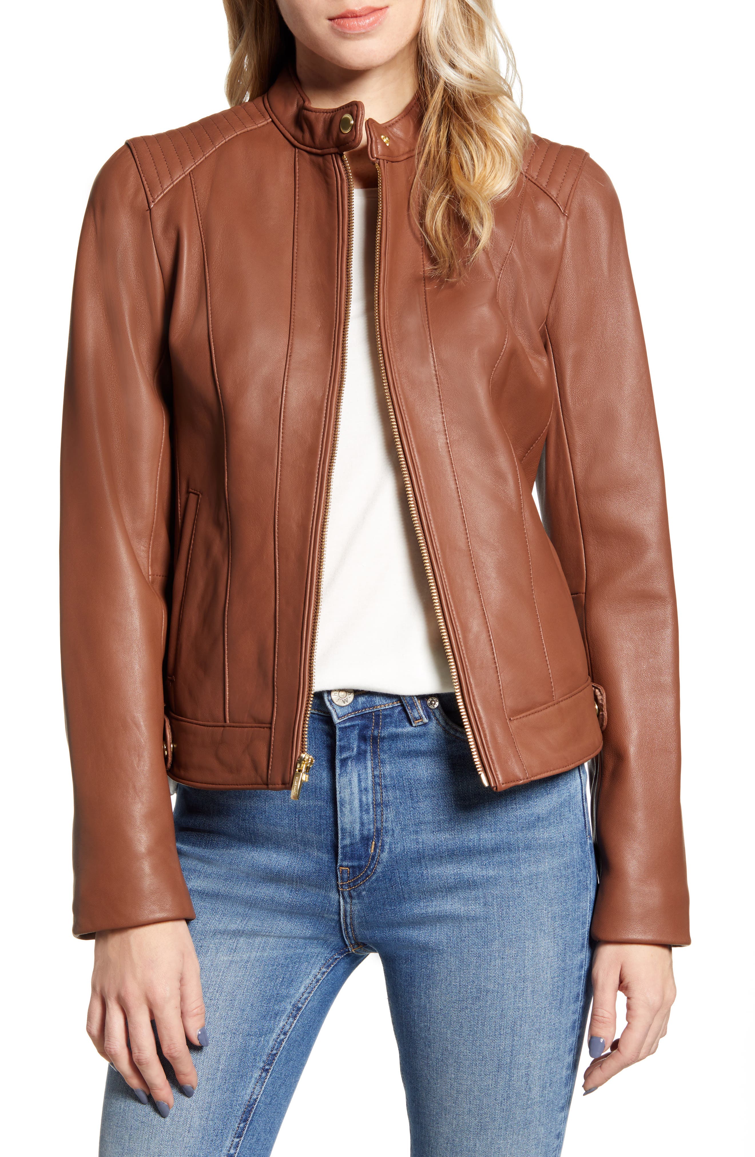 cole haan quilted leather moto jacket
