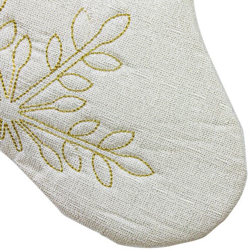 Northlight 20" Cream With Gold Snowflakes Christmas Stocking With Faux Fur Cuff In White