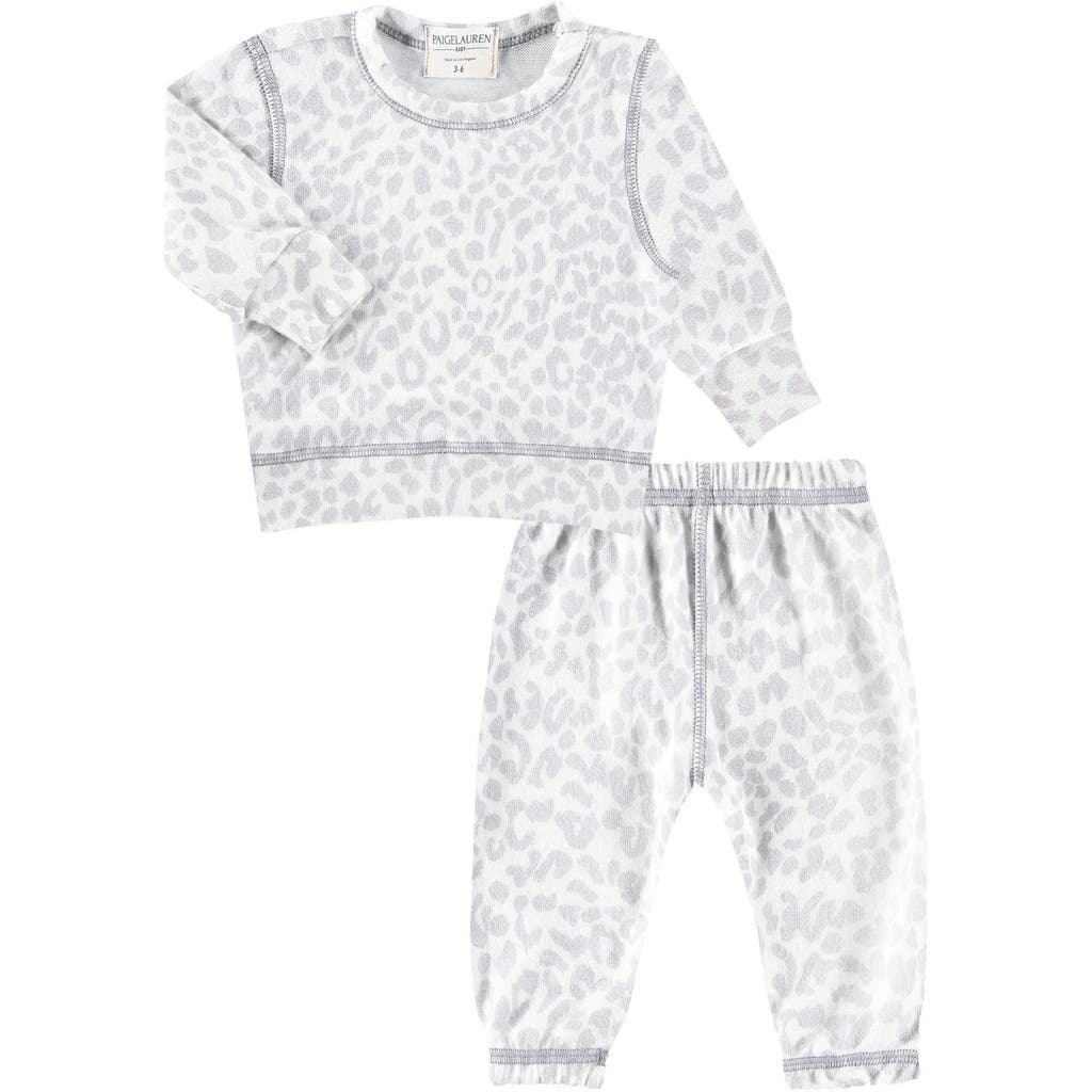 Paigelauren Hacci Animal Print Long Sleeve Top & Pants Lounge Set In Gray