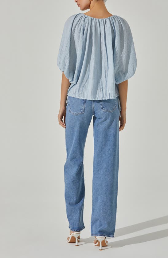 Shop Astr The Label Puff Sleeve Side Tie Top In Periwinkle Blue