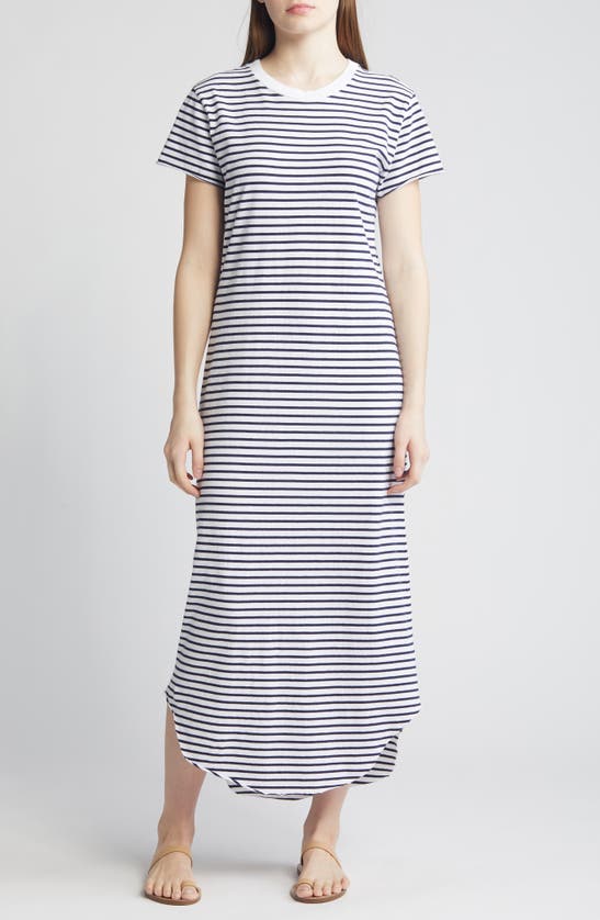 Shop Frank & Eileen Harper Perfect T-shirt Maxi Dress In White And British Royal Navy