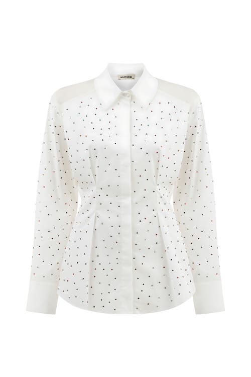 Shop Nocturne Rhinestone Embroidered Button-up Shirt In White