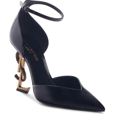 Saint Laurent Opyum Ankle Strap Pointy Toe Pump, Black