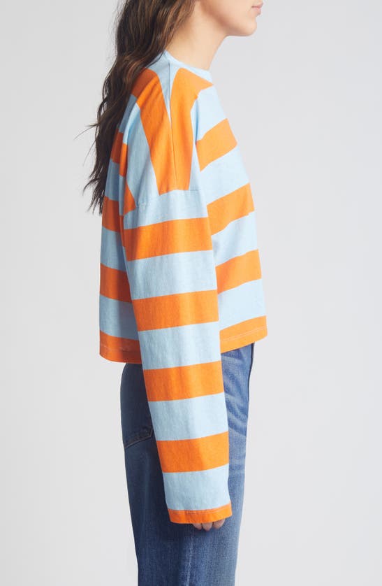 Shop Askk Ny Stripe Long Sleeve Cotton T-shirt In Orange Blue Stripe
