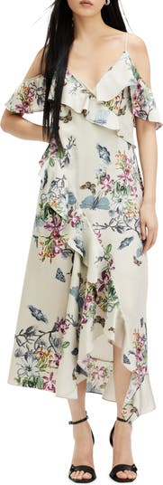 AllSaints Orion Sanibel Floral Cold Shoulder High-Low Dress | Nordstrom