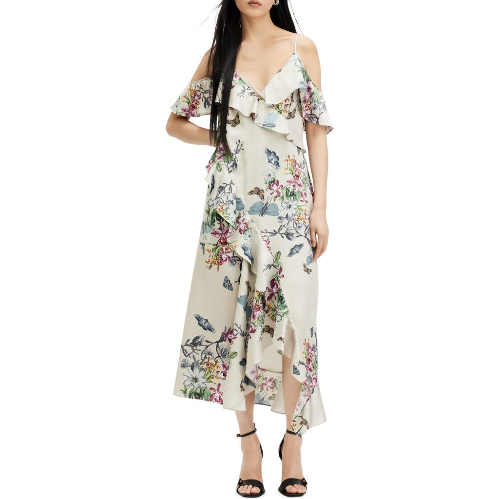 ALLSAINTS ALLSAINTS ORION SANIBEL FLORAL COLD SHOULDER HIGH-LOW DRESS