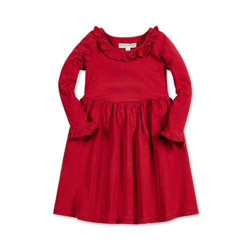 Hope & Henry Babies'  Girls' Ruffle Trim Knit Dress, Toddler In Red Ruffle Neck