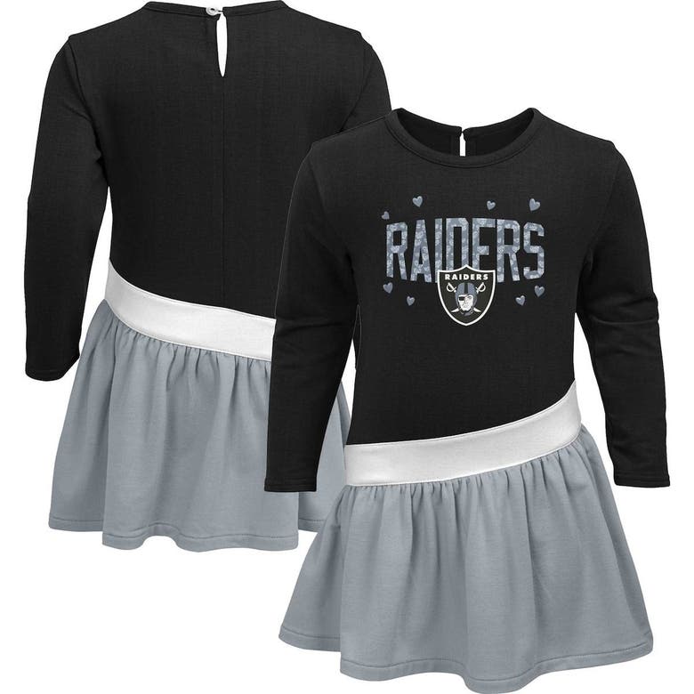 Outerstuff Kids' Girls Toddler Black/silver Las Vegas Raiders Heart To Heart Jersey Tunic Dress