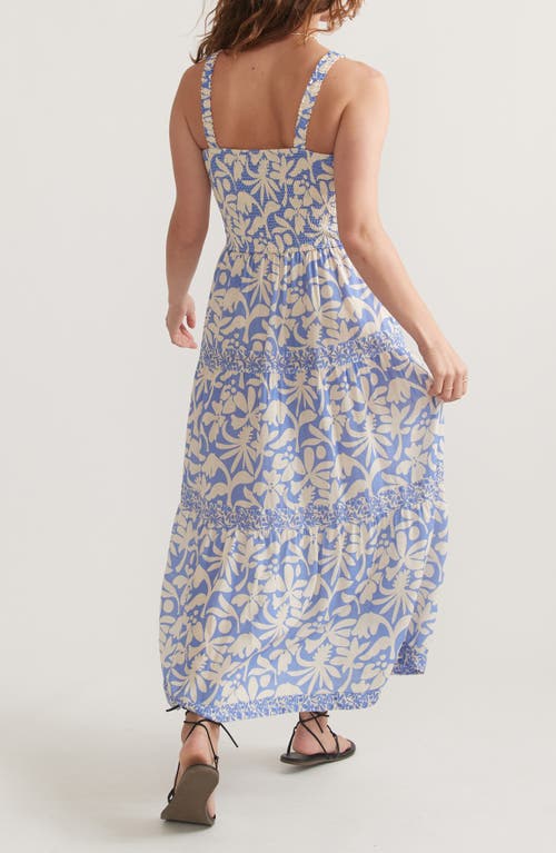 Shop Marine Layer Selene Floral Smocked Tiered Maxi Sundress In Blue Flora