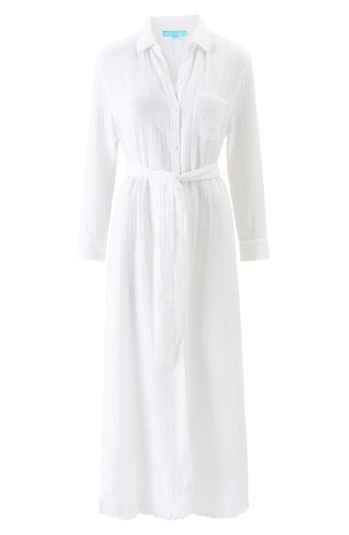 Shop Melissa Odabash Margot Long Sleeve Cotton Cover-up Shirtdress In White