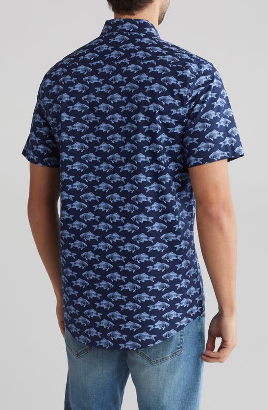 Shop Abound Goldfish Cotton Stretch Poplin Short Sleeve Button-up Shirt In Navy League Goldfish