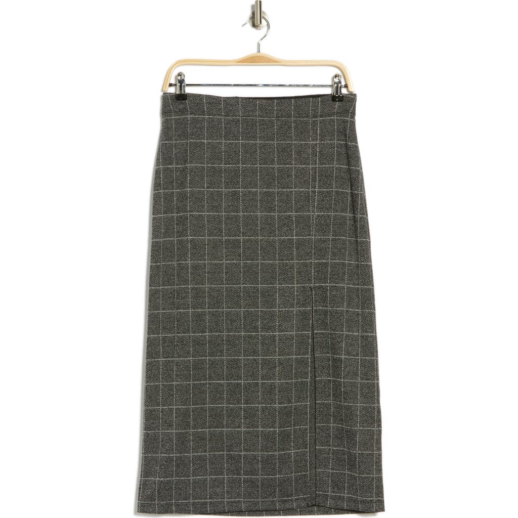 Max Studio Double Knit Slit Pencil Skirt In Black/charcoal Wndowpane