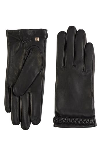 Bruno Magli Braided Cuff Leather Gloves In Touch Tech Black