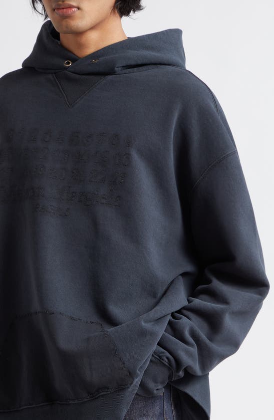 Shop Maison Margiela Embroidered Cotton Hoodie In Washed Black