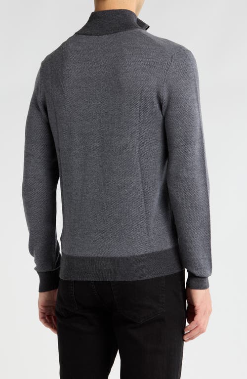Bruno Magli Merino Wool Two-tone Twill Quarter-zip Pullover In Charcoal Grey