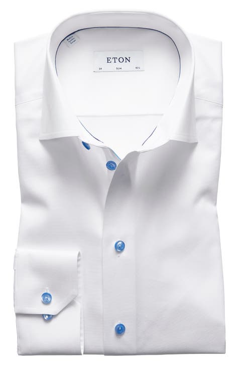 Slim Fit Cotton Twill Dress Shirt with Grey Details