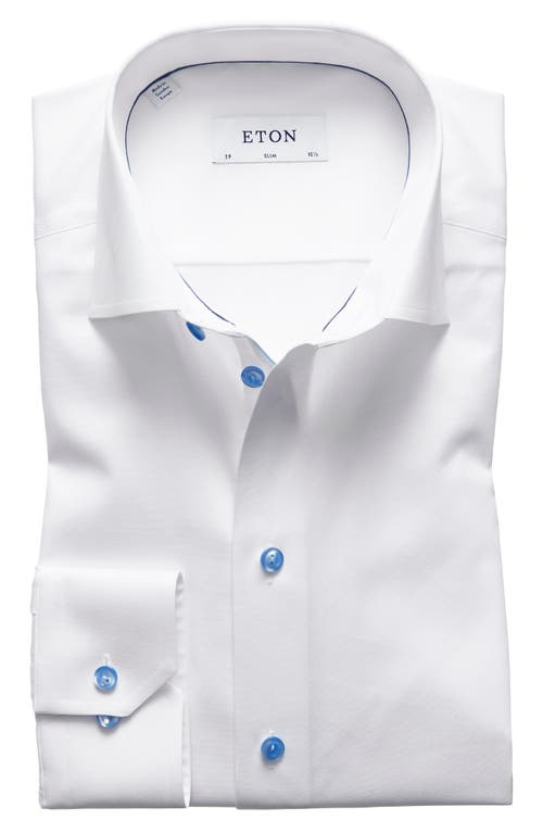 Eton Slim Fit Twill Dress Shirt with Blue Details in White/Blue at Nordstrom, Size 14.5