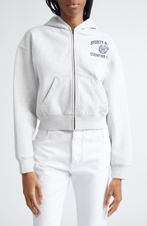 Sporty And Rich Sporty & Rich Crest Cotton Graphic Zip-up Hoodie In Heather Grey
