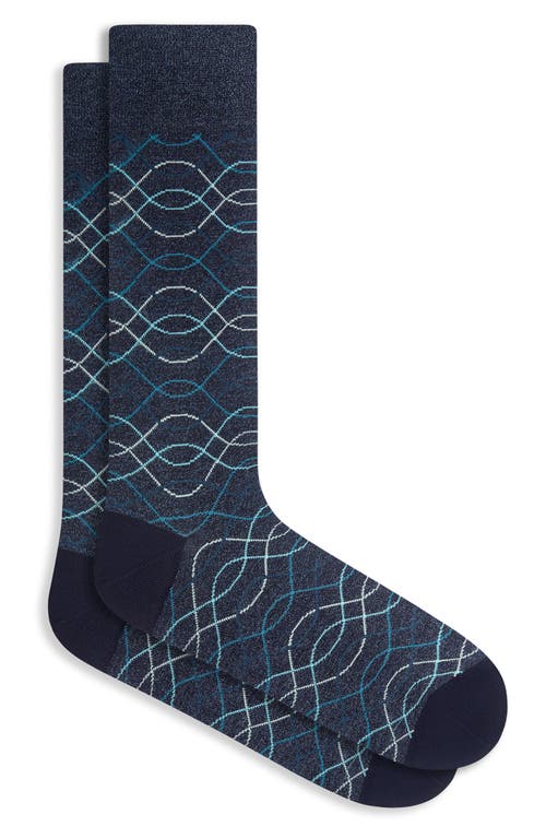 Bugatchi Wavy Stripe Cotton Blend Dress Socks In Blue