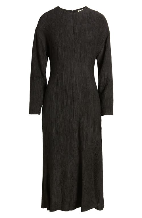 Shop Du Paradis Isabel Long Sleeve Plissé Dress In Black