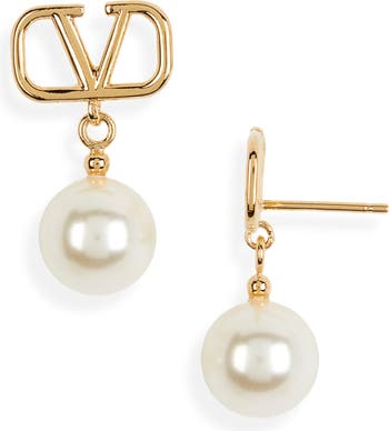 Valentino Vlogo Mini Imitation Pearl Stud Earrings Gold/ Pearl