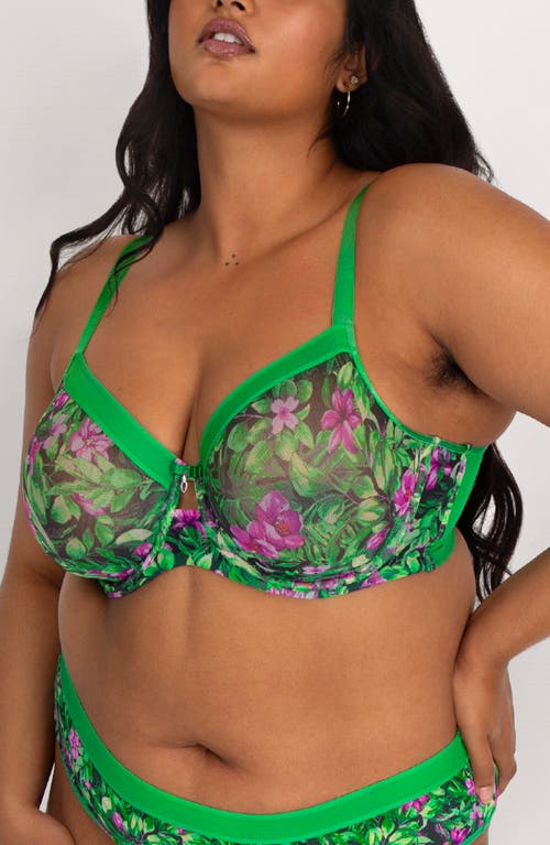 Curvy Couture Full Figure Mesh Underwire Bra In Lush Tropics