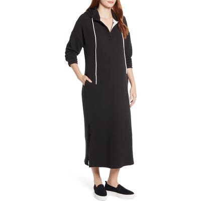 Angel Maternity Long Sleeve Knit Hoodie Maternity Dress, Black