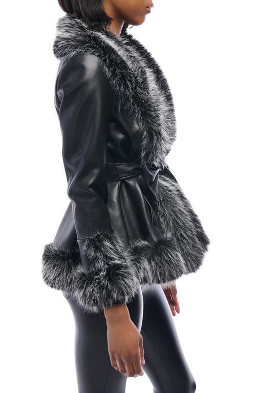 Azalea Wang Kenzy Water Resistant Faux Leather & Faux Fur Coat In Black