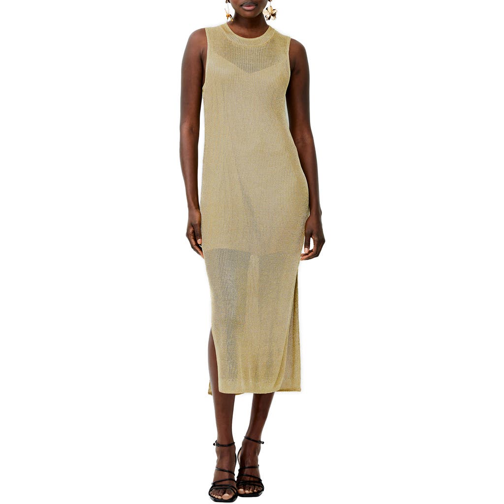 Shop French Connection Jada Metallic Open Stitch Sweater Dress In Gold Metal
