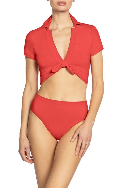 Shop Robin Piccone Ava High Waist Bikini Bottoms In Guava