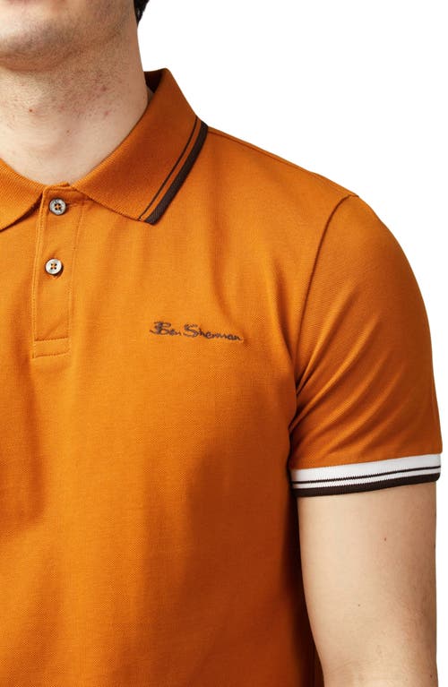 Shop Ben Sherman Signature Tipped Organic Cotton Piqué Polo In Orange