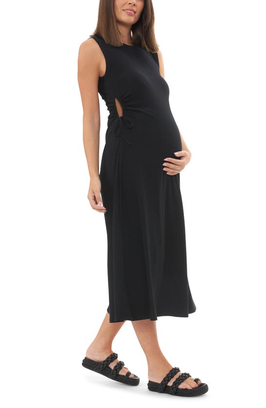 Shop Ripe Maternity Carol Cutout Rib Midi A-line Maternity Dress In Black