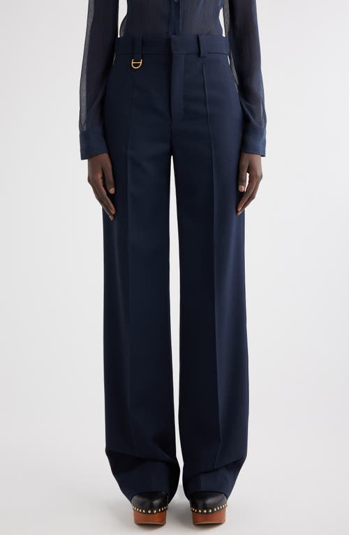 Shop Chloé High Waist Wide Leg Wool Trousers In Eclipse Blue