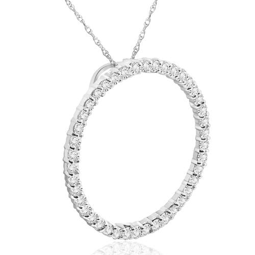 Shop Bliss Diamond 1ct Circle Diamond Pendant Gold Necklace Lab Grown In 10k White Gold