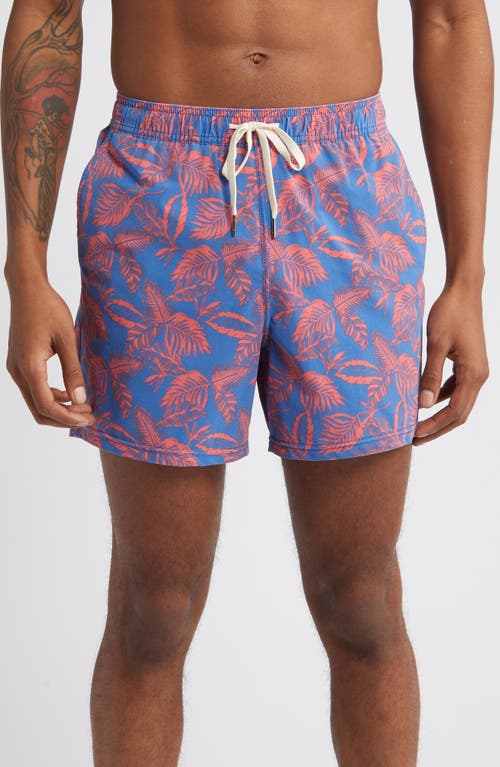 The Bungalow Leaf Print Swim Trunks in Neon Leaves
