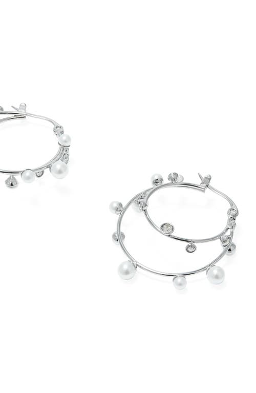 Tory Burch Pearl Embellished Hoop Earrings In Metallic