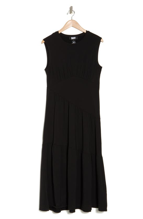 Shop Dkny Tiered Stretch Cotton Maxi Dress In Black