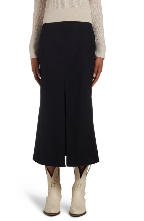 Virgin Wool Midi Skirt in Black