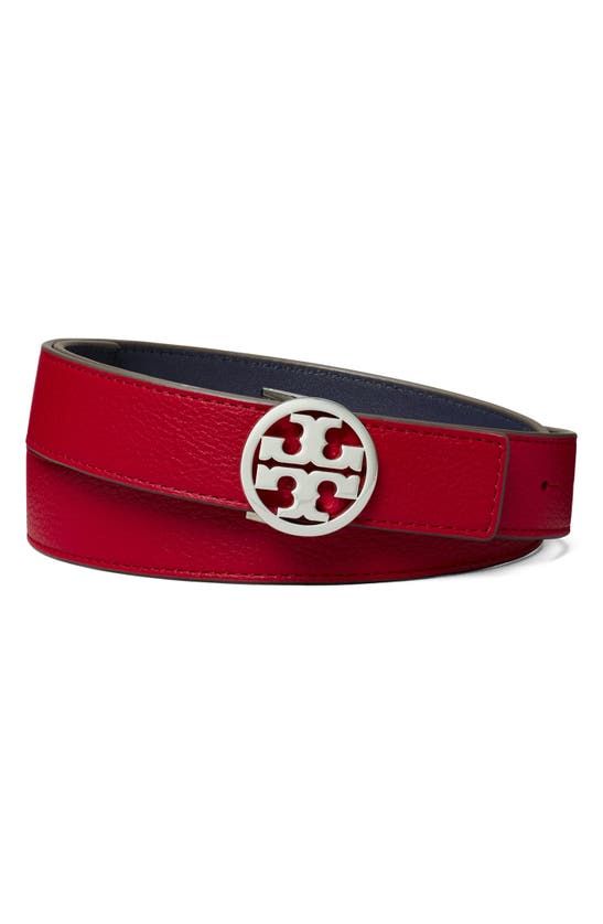 Tory Burch Miller Reversible Logo Belt In Tory Red/ Tory Navy/ Silver |  ModeSens