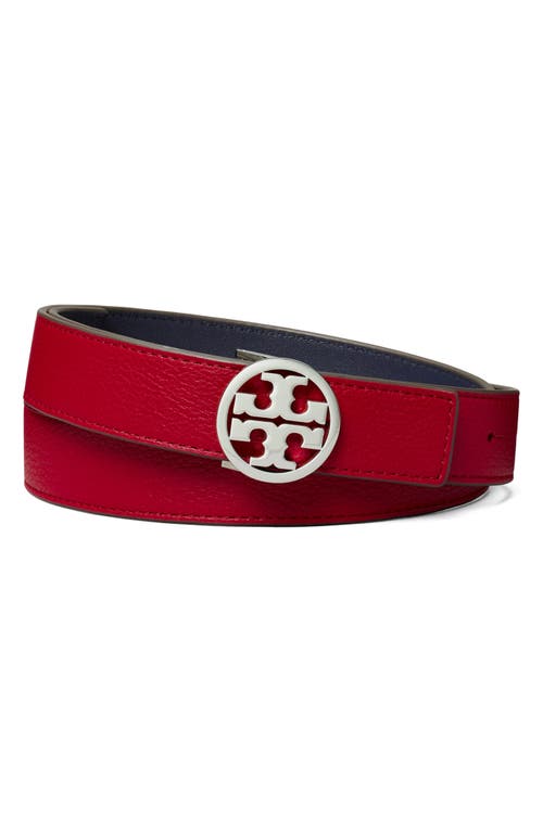 Shop Tory Burch Miller 1-inch Reversible Logo Belt In Tory Red/tory Navy/silver