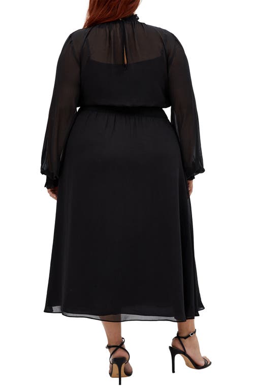 City Chic Portobello Rd Long Sleeve Sheer Mesh Overlay Maxi Dress In Black