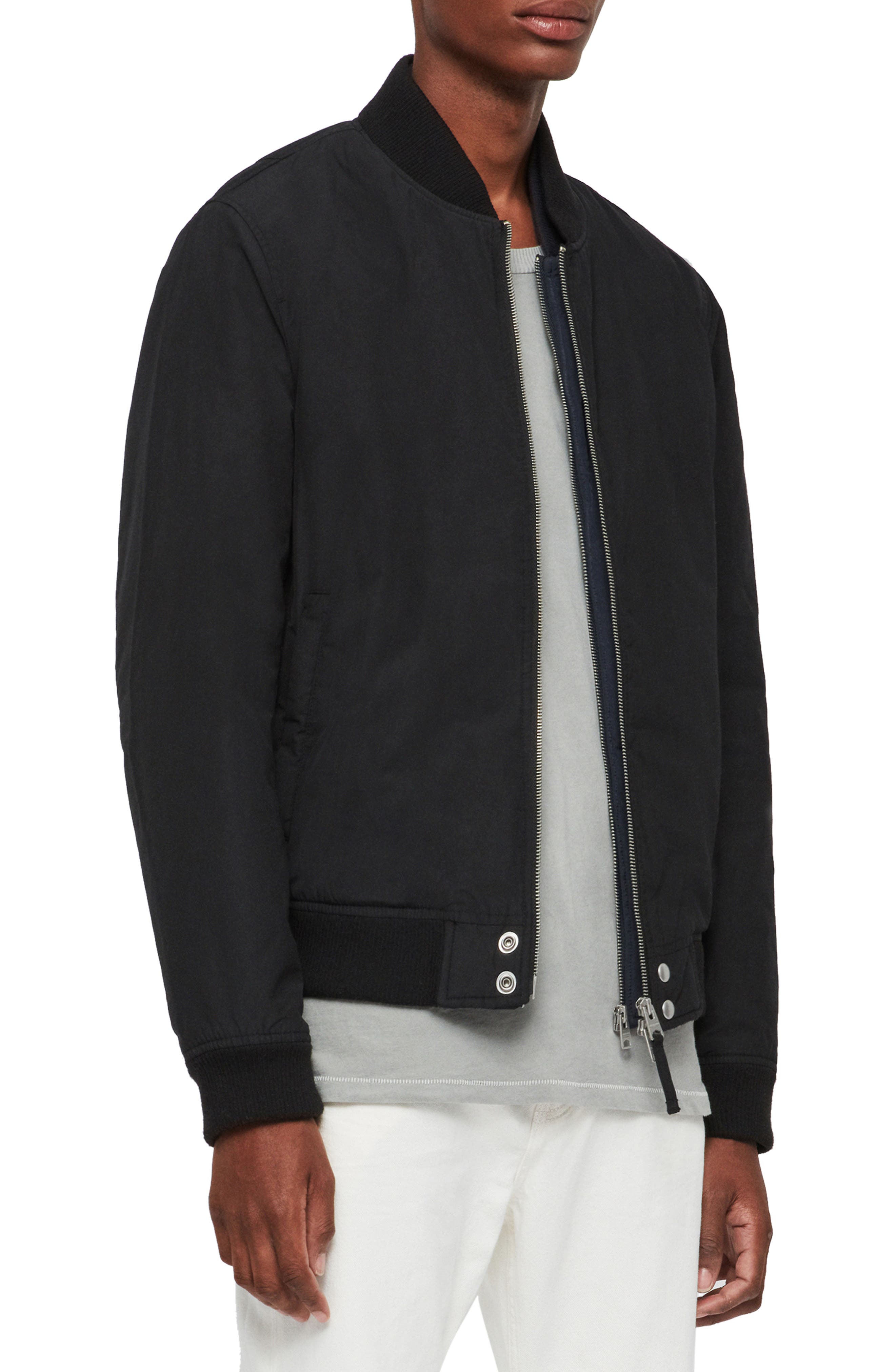 all saints black bomber jacket