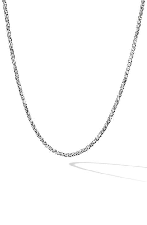 Men's Wheat Chain Necklace in 18K Yellow Gold or Sterling Silver, 2.5mm
