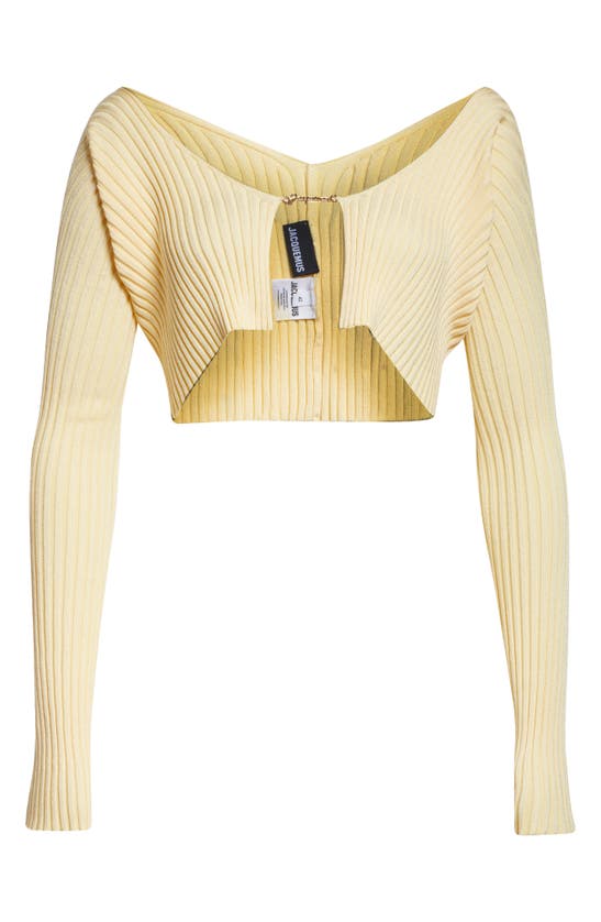 Shop Jacquemus La Maille Pral Rib Crop Cardigan In Light Yellow