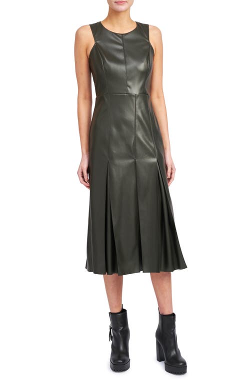 Layne Faux Leather Midi Dress in Olive
