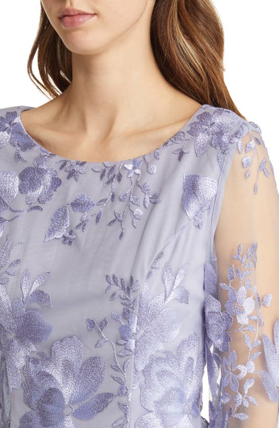 Alex Evenings Illusion Sleeve Embroidered Midi Dress In Lavender