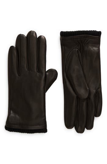 Vince Cashmere Lined Leather Gloves In Black