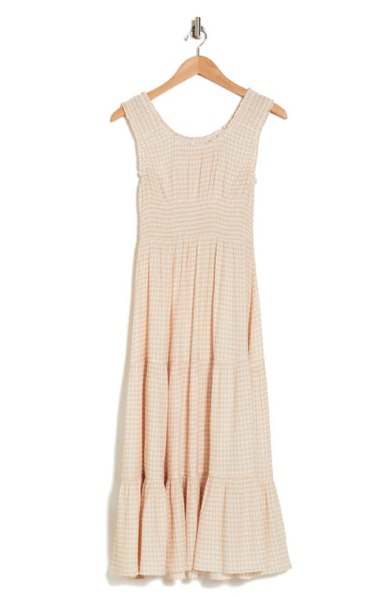 Rachel Parcell Gingham Smocked Tiered Midi Dress In Micro Gingham