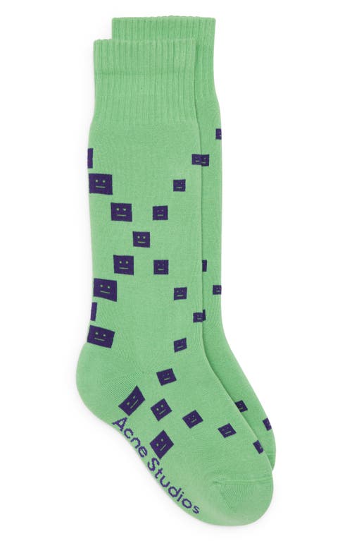 Acne Studios Zimbo Diamond Face Monogram Crew Socks in Jade Green/Blue