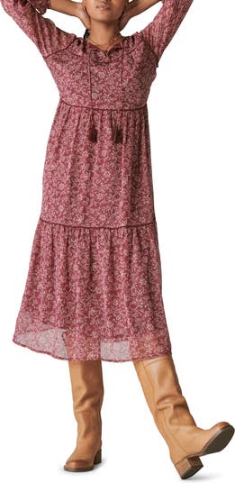 Lucky Brand Floral Print Long Sleeve Tiered Maxi Dress